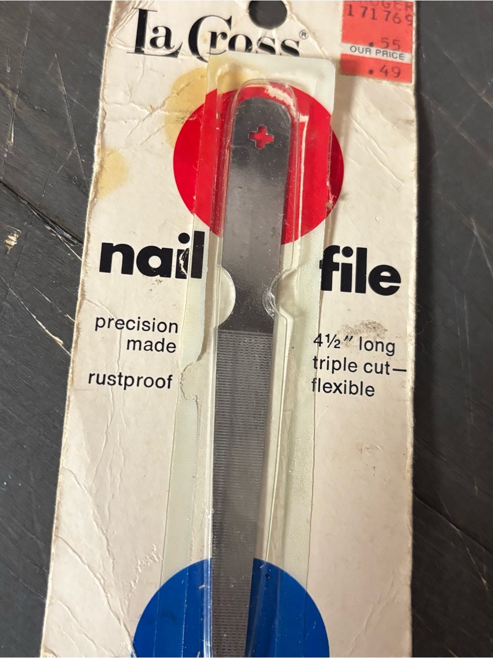 Vintage La Cross Nail File Metal Triple Cut Flexible Rustproof with Package - Picture 2 of 5